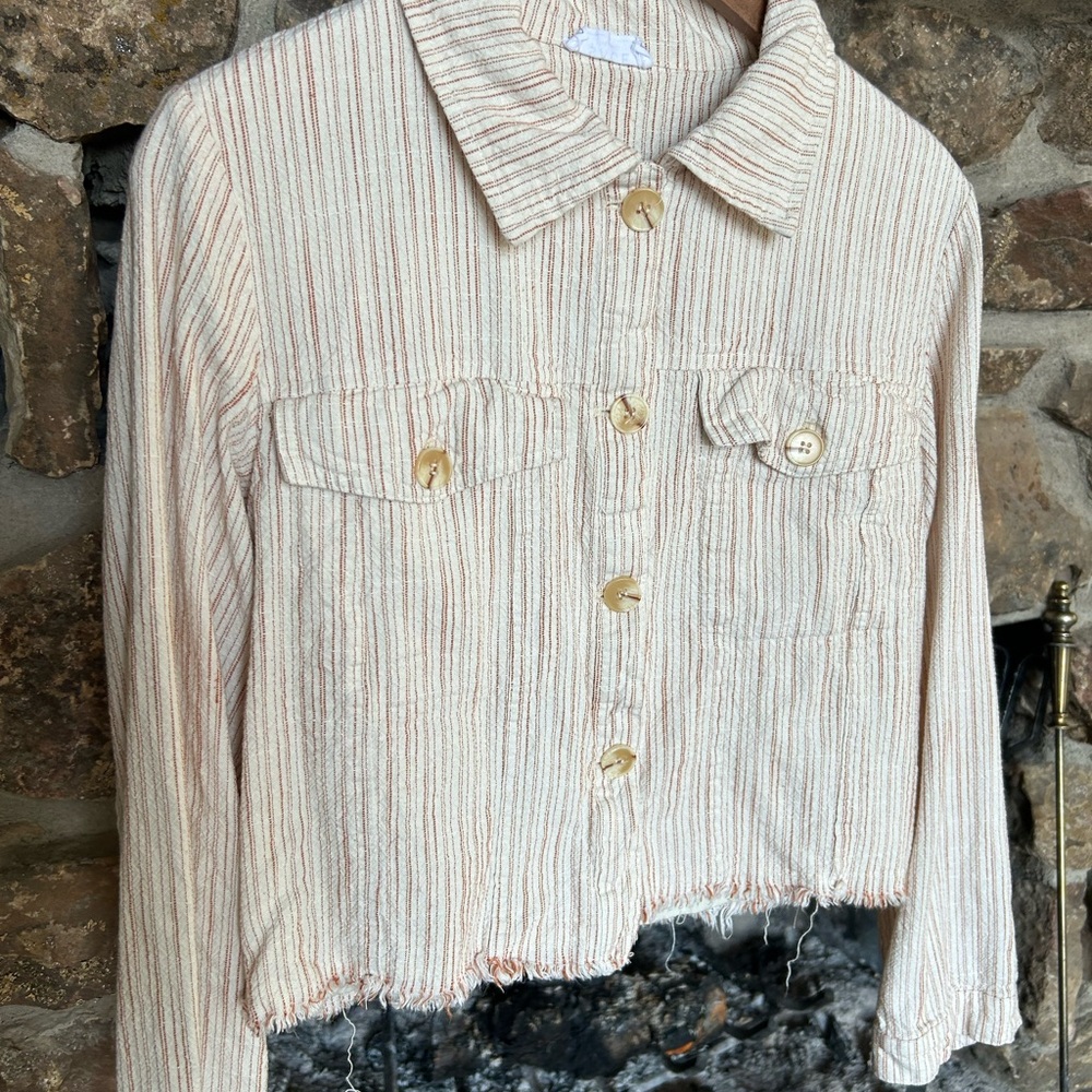 Striped Button-Up Cropped Lined Shirt